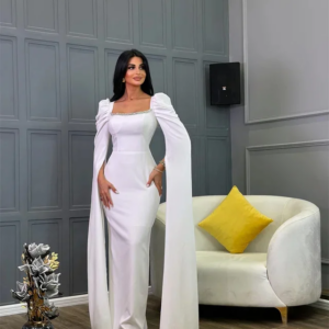 Customized Intricate Formal Jersey Pleat Beading Sequined Straight Square Neck Long Dresses Bespoke Occasion Dresses Fashion