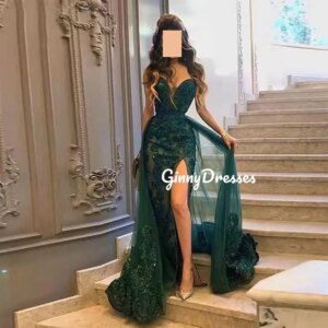 Customized Dresses For Prom A-Line Split Sweetheart Floor-Length Applique Zipper Up Luxury Evening Dresses Sleeveless Wedding