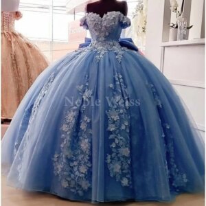 Lace Beaded Quinceanera Dresses Off Shoulder Sweet 16 Dresses Flower Tulle Quince Dress Customize