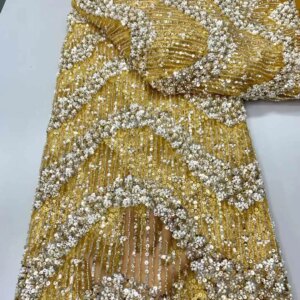 2025 New African French Nigerian High End Lace Fabric With Beads Sequins Mesh for Embroidery Wedding Party Bride Sewing Dress