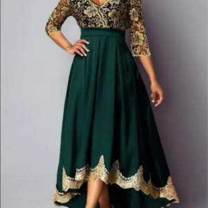 Plus Size Mother Of The Bride Green V- Neck Satin See-through Lace Crossover Hem Split Tea-Length Dress