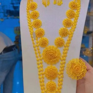 New Dubai Nigeria Europe 24K Gold Plated Necklace Earrings Ring Wedding Party Gift Jewelry Set for Lovers YY10615