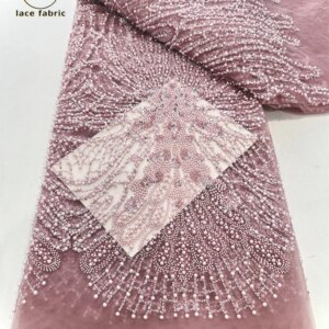Latest French Beaded Tulle Lace Fabric 2025 High Quality African Beads Net Lace Fabrics With Sequins For Evening Party Dresses