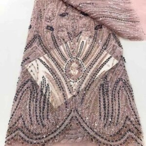 Beautiful Nigerian Sequins Party Lace African Beads Lace Fabric 2025 High Quality 5Yards African French Tulle Net Lace Fabric
