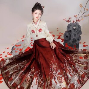 Hanfu female Chinese style red New Year dress suit