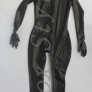 black color zipper entry latex full cover catsuit attached mask glove socks for woman