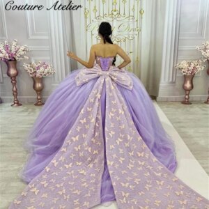 Light Purple Quinceanera Dresses Ball Gown Birthday Party Dress With Bow Sweet 15 16 Dress Graduation Gowns vestidos Customized