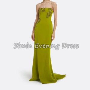 Simin Crepe Strapless Mermaid Floor Length Sadui Sexy Evening Dresses For Women 2025 With Sleeveless Beading Draped Party Dress