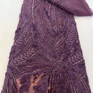 Luxury Laces On Sale 5 Yards Purple Beaded Lace Fabric Embroidery Sequin French Lace Nigeria Elegant Fabric For Wedding A1041-1