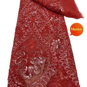 5Yards 2025Latest Best Quality Soft Elegant Luxrious Beaded Tube Lace with Stones Fabric for Wedding Evening Dresses NN1588_R