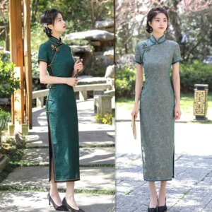 Old Shanghai Retro Ethnic Style Long Cheongsam Qi Pao Wholesale Autumn New Improved Dress for Middle-Aged and Elderly Women