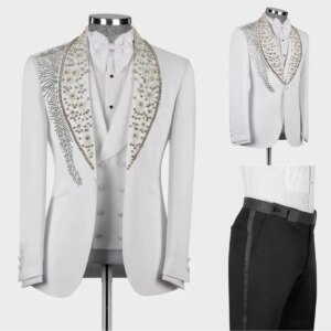 Fashion Men Suit Crystal Wedding Suits Elegant Jacket Comfortable Slim Fit Tailor-Made Groom Formal Occasions Size Customized