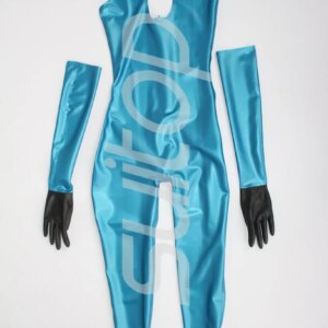 New arrived!! Sexy latex catsuit+gloves in Metallic blue