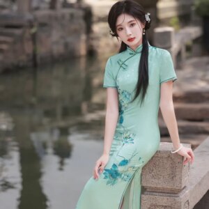 Spring and Summer New Double-Layer Jacquard Long Jiangnan Water Town Artistic Temperament Daily Cheongsam