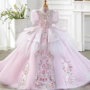 High Quality Pink Princess Special Occasion Flower Girl Dress Wedding Pary Prom Perform Birthday Baby Child Kid Ball Gown