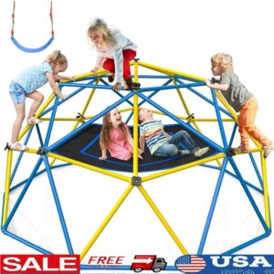 Jungle Gym 10ft Climbing Dome Swing Set with Hammock Monkey Bars Outdoor Play Equipment Kids 3-12 Max Weight 800lbs