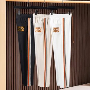 Summer fashion light and thin ice silk quick-drying sport pants, color-matched woven strap patchwork men’s slim-fit straight swe