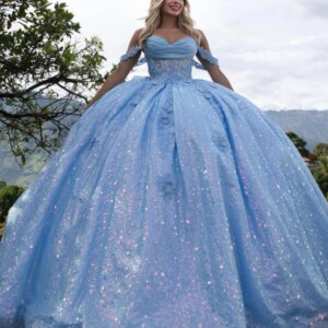 Sky Blue Quinceanera Dresses Off Shoulder Ball Gown Sweet 16 Dress Applique Lace Bow Beads Tull Birthday Party Vestidos 15 Anos