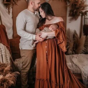 Big Flar Sleeves Maternity Dresses for Photo Shoot Stretch Waist Photography Dresses Baby Shower Dress YEWEN YD21829