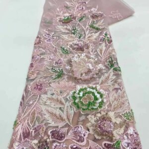 2025 Fashion Elegant French Mesh Beads Embroidery Sequins Lace Fabric African Nigerian Lace Fabric For Wedding Dress