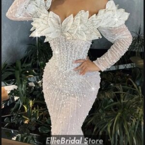 Exquisite Off The Shoulder Evening Dresses African Girls Luxury Beaded Sequin Wedding Party Dress Handmade Flowers Customized