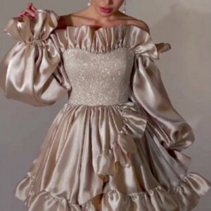Glitter Sequins Short Party Dresses for Women Puffy Sleeves Evening Prom Gowns Shimmery Mini Vestidos De Fiesta