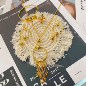 New Nigeria 24K Gold Plated Necklace, Earrings, Rings, Bracelets, Wedding Party Gifts, Jewelry Set for Lovers YY10600