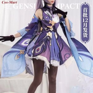 Cos-Mart Game Genshin Impact Keqing Cosplay Costume Fashion Romantic Purple Combat Dress Full Set Party Role Play Clothing S-L