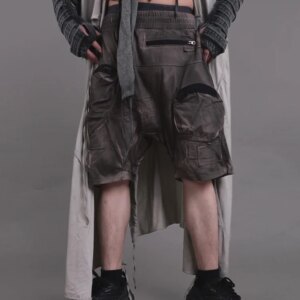 Designer Dune Waste Soil Wind Spray Color Antique Finish Knitted Asymmetric Three-Dimensional Workwear with Pocket Men’s Shorts