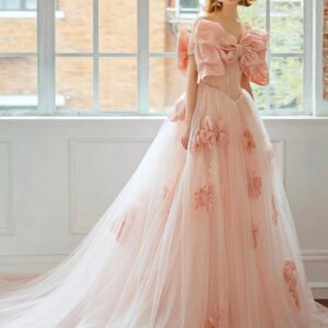 Customized Delicate Organza Off The Shoulder Flowers 3D Bow Lace Evening Dresses Exquisite Sleeveless Special Occasion