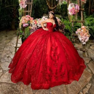 Customized luxury Red Off Shoulder Quinceanera Dress sequin applique Tull Lace flower Bow vestidos de 15 Quinceanera 