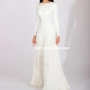 Customized Prom Dresses Scoop Neckline A-Line Dresses For Special Events Floor-Length Zipper Up Ruffle Lining Long Sleeves Vesti