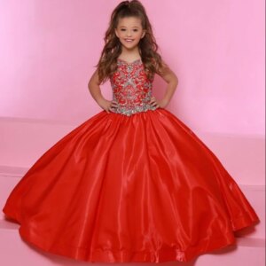 Red Girls Pageant Dresses Ball Gown Sweetheart Organza Beaded Long Flower Girl Dresses For Weddings Little Baby Customized