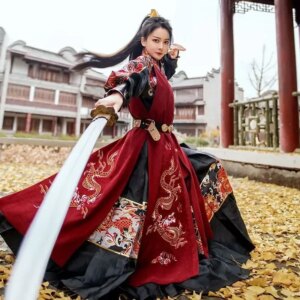 Hanfu Men&Women Ancient Chinese Hanfu Armour Gown Adult Archer Cosplay Costume Red Black Beige Hanfu Sets For Couples Plus Size