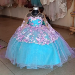Customized Mini Quinceanera Dresses Mexican Prom Dresses Tulle Floral Girls Gowns Wedding Pageant Dresses Kids Baby