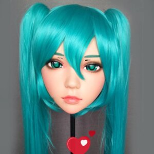 (Ling-4)Female Sweet Girl Resin Half Head Kigurumi BJD Eyes Crossdress Cosplay Japanese Anime Role Lolita Mask With Eyes And Wig