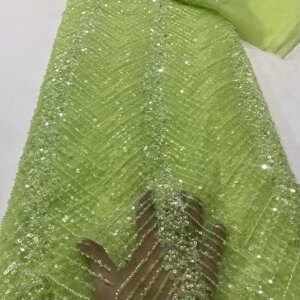 African French Heavy Mesh Beaded Lace Fabric High Quality 2025 Nigerian Mesh Lace Luxury For Women Wedding Dresses 5yards