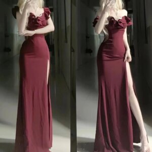 Customized Simple Off-the-shoulder Sheath Floor Length Evening Dresses Layered Chiffon Customized