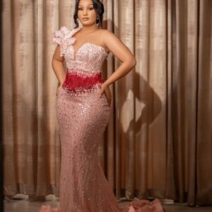 For Special Occasions Sheer Neck Beaded Evening Formal Party Birthday Second Engagement Gowns African Aso Ebi Pink Mermaid Prom
