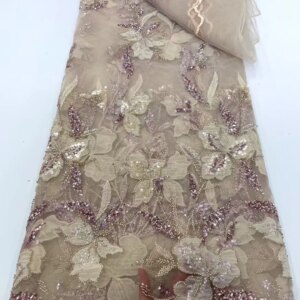 African Beaded Sequins Lace Fabrics 2025 High Quality Embroidery French Nigerian Lace Fabric For Wedding Sewing Material W4780-1