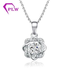 Provence 0.628ct T.W. Moissanite Diamond Solid 14K White Gold Pendant with GRA Certified Round Cut Clover Shape With Chain