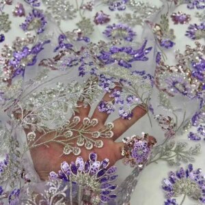 African Lace Fabric 2025 High Quality French 3D Sequins Embroidery Beads Tulle Lace Fabric for Party Dress