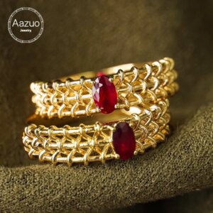 Aazuo Fine Jewelry 100% 18K Solid Yellow Gold Natrual Ruby Fashion Ring Gifted For Woman Wedding Day Deluxe Banquet Party