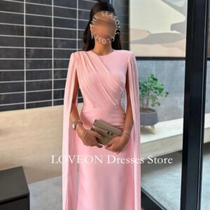 GIOIO O-Neck Simple Evening Dresses Cape Sleeves Pink Formal Customized Ruched Vintage Elegant Prom Gowns Party Women
