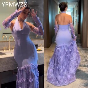 Customized Evening Dress Women Party Occasion Formal YPMWZX Halter A-line Floor Length Skirts Flower Bespoke Dresses Pr