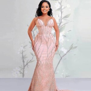 2025 New Evening Dresses African Women Mermaid Prom Dress With Sweetheart Sheer Neck Sequined Plus Sizr Aso Ebi