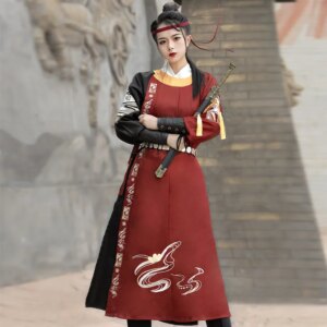 Women’s Han Chinese Clothing Chivalrous Ming round Neck Gown Style Embroidered Spring and Autumn Ancient Costume