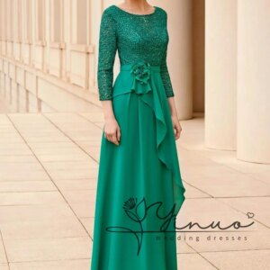 customized Modest O-neck 3/4 Sleeve Mother Of The Bride Dress For Wedding Classic Lace Appliques Prom Dress Elegant Chiffon