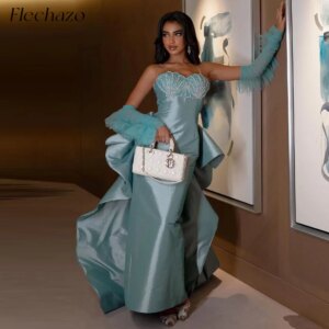 Flechazo New Prom Dresses Sweetheart Beading Mermaid Tulle Glove Sweep Train Formal Party Dress For Women 2024 فساتين سهره فاخره