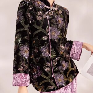 New Chinese style embroidery sequin coat half skirt two-piece women